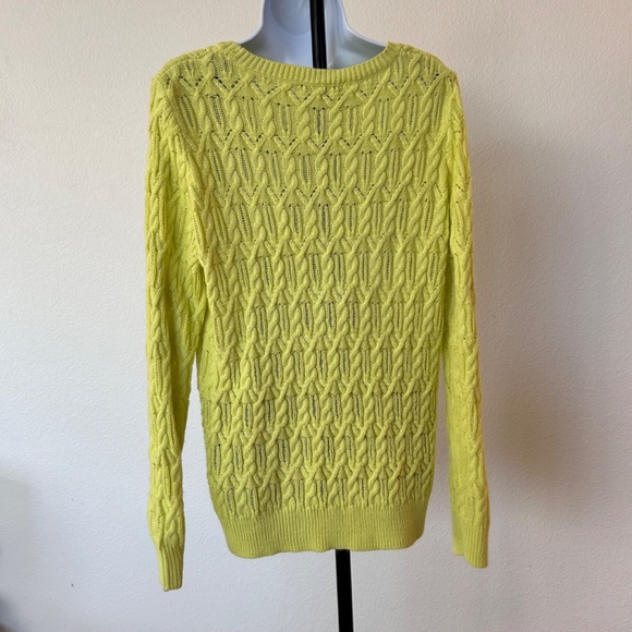 Forever 21 Crew Neck Loose Cable Knit Sweater Womens Sz L Bright Yellow Lime - Picture 2 of 7